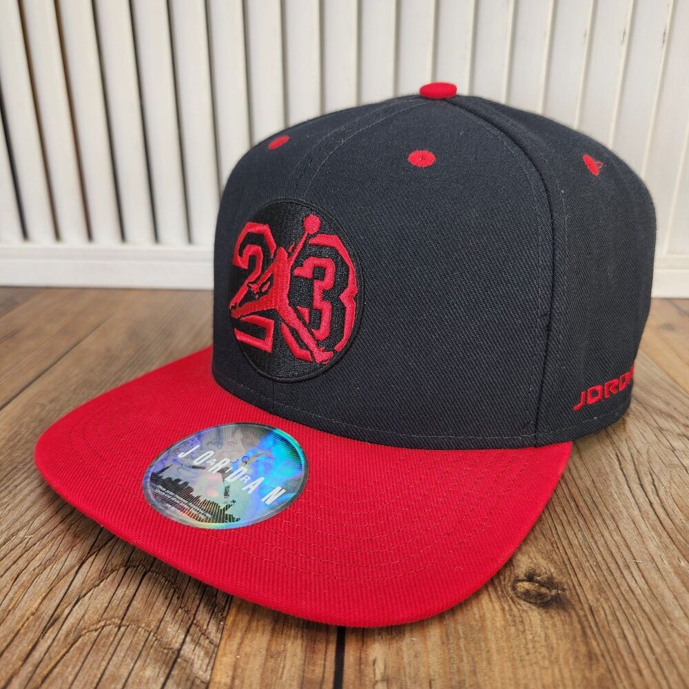Air Jordan 23 Jumpman Snapback Hat Black Red Chicago Bulls Colorway Baseball Cap